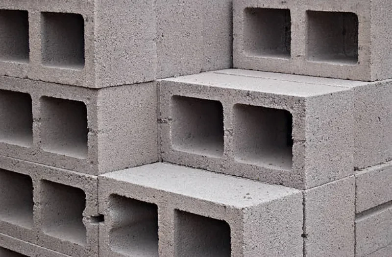 Blocos de concreto empilhados para uso em obra